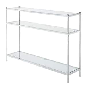 Royal Crest 42 in. Chrome and Glass Rectangle Glass Console Table with Shelves