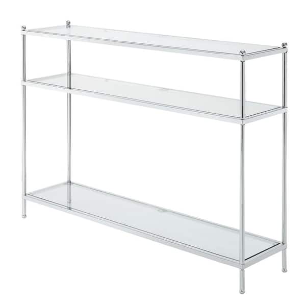 Convenience Concepts Royal Crest 42 in. Chrome and Glass Rectangle Glass Console Table with Shelves