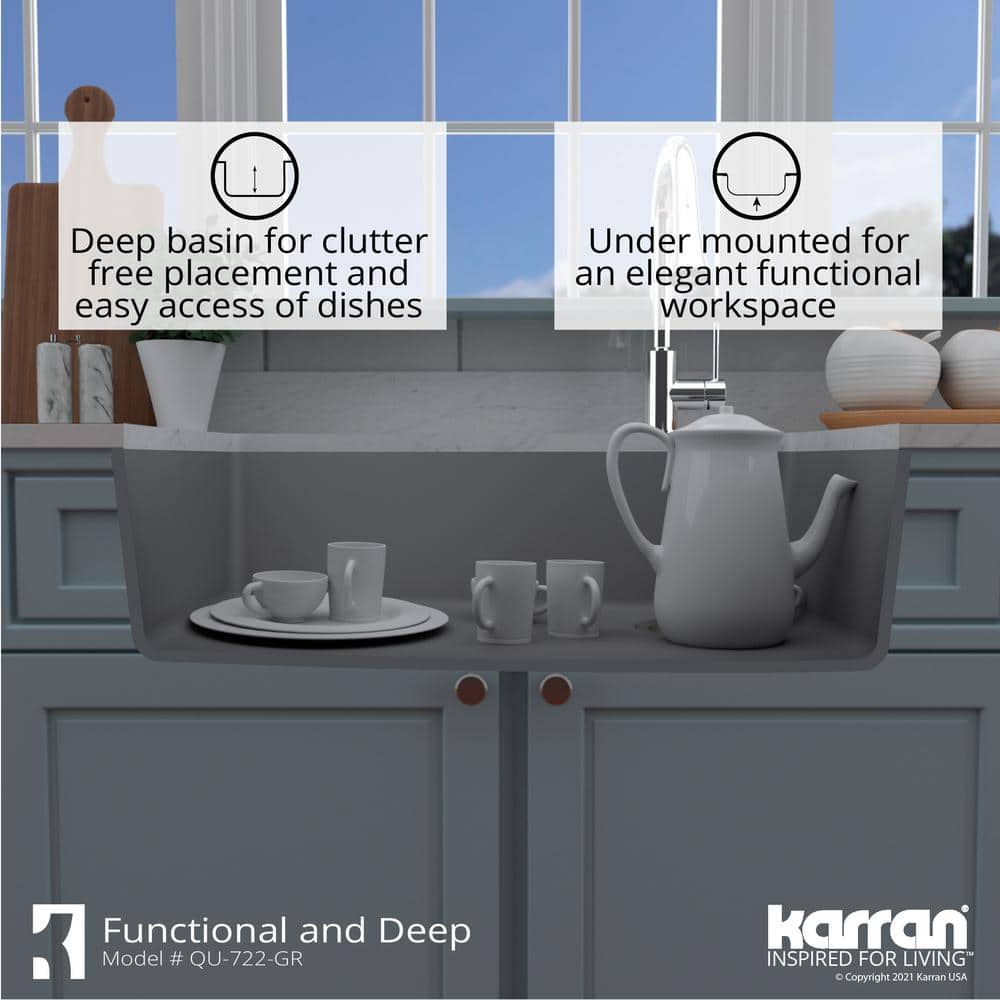 Gray Quartz Composite Single Bowl Undermount Kitchen Sink