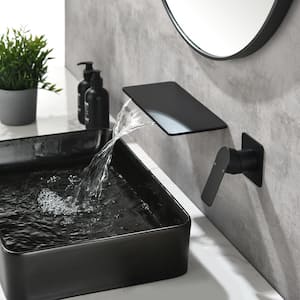 Rectangular Waterfall Single Handle Wall Mounted Bathroom Faucet in Matte Black