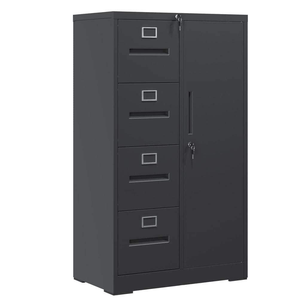 4-Drawer Black Metal 29.92 in. W Vertical File Cabinet with Lock for School, Living Room, Bedroom, Office