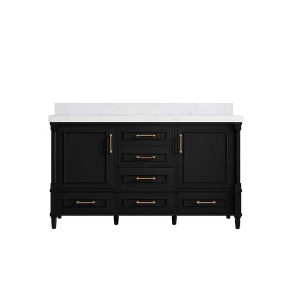 Willow Collections Hudson 60 in. W x 22 in. D x 36 in. H Single Sink Bath Vanity in Black with 2 in. Empira Quartz Top