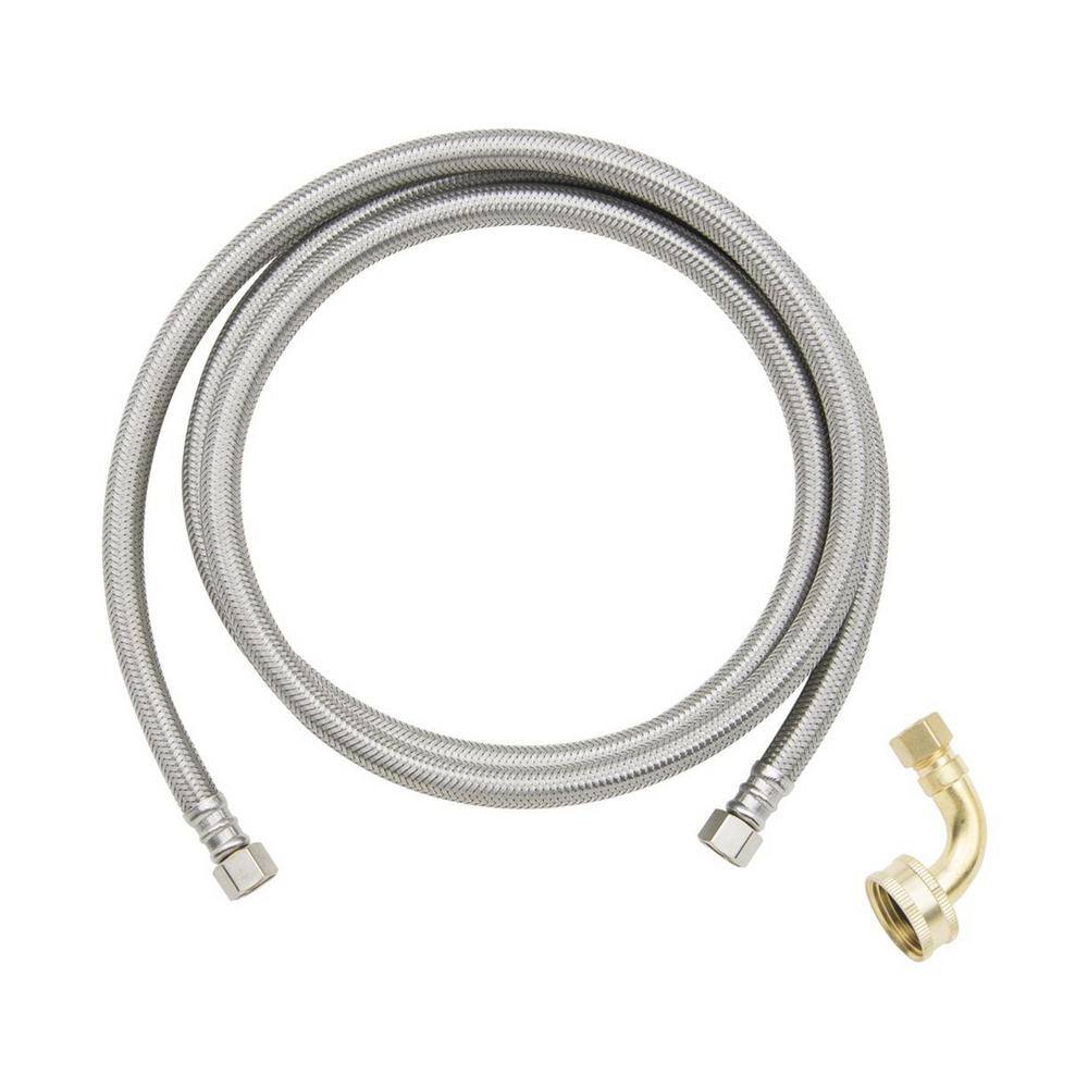 3/8"C With 3/4" End Elbow 5 Foot Stainless Steel Braided Dishwasher Connector 