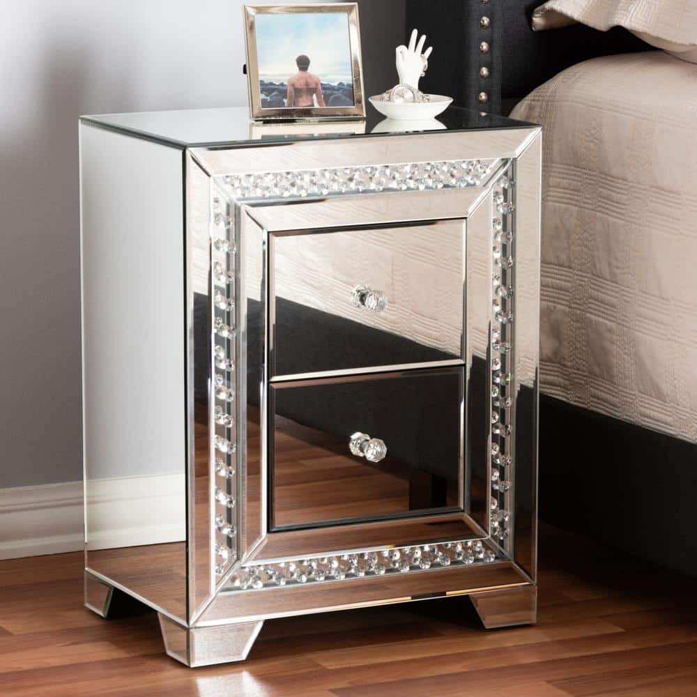 Mina Glamorous Mirrored Silver 3-Drawer End Table
