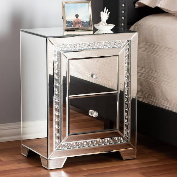 Baxton Studio Mina 2-Drawer Silver Nightstand