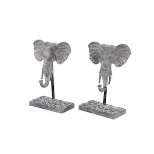 Grey Metal Eclectic Elephant Sculpture (Set of 2)