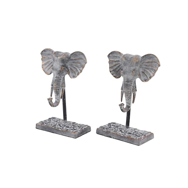 Litton Lane Grey Metal Eclectic Elephant Sculpture (Set of 2)