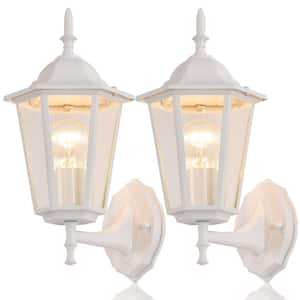 1-Light White Die-Cast Aluminum Outdoor Wall Lantern Sconce (2-Pack)