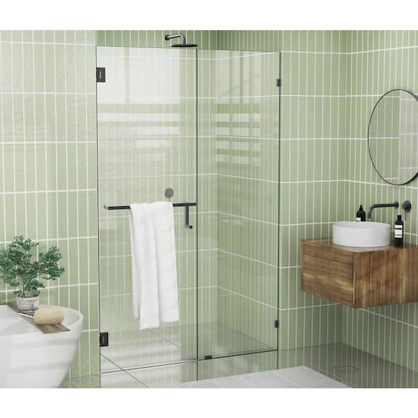 Glass Warehouse 78 in. x 48.5 in. Frameless Pivot Wall Hinged Towel Bar Shower Door