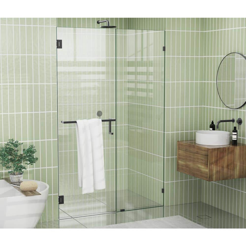 Matte Black Frameless Glass Shower Door with Brass Hardware