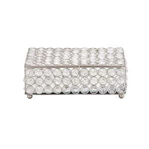 Silver Metal Jewelry Box with Crystal Accents