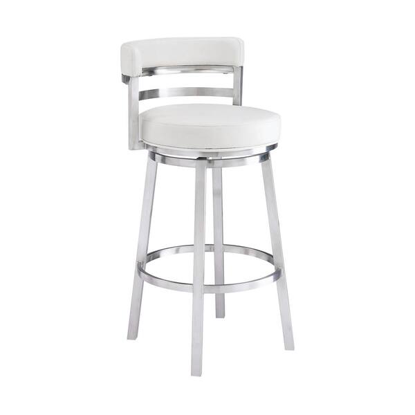 Armen Living Rayner Contemporary 30 In, White Leather Bar Height Chairs