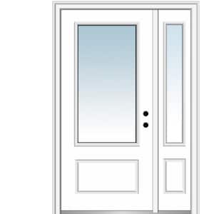 51 in. x 81.75 in. Left-Hand Inswing Clear Glass 3/4 Lite 1 Panel Primed Fiberglass Prehung Front Door with One Sidelite