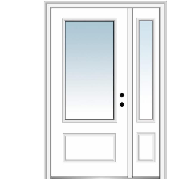 MMI DOOR 53 in. x 81.75 in. Left-Hand Inswing Clear Glass 3/4 Lite 1 Panel Primed Fiberglass Prehung Front Door with One Sidelite