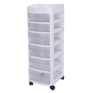 6-Tier Plastic 4-Wheeled Rolling Storage Cart with 6 Drawers Containers Bins in White