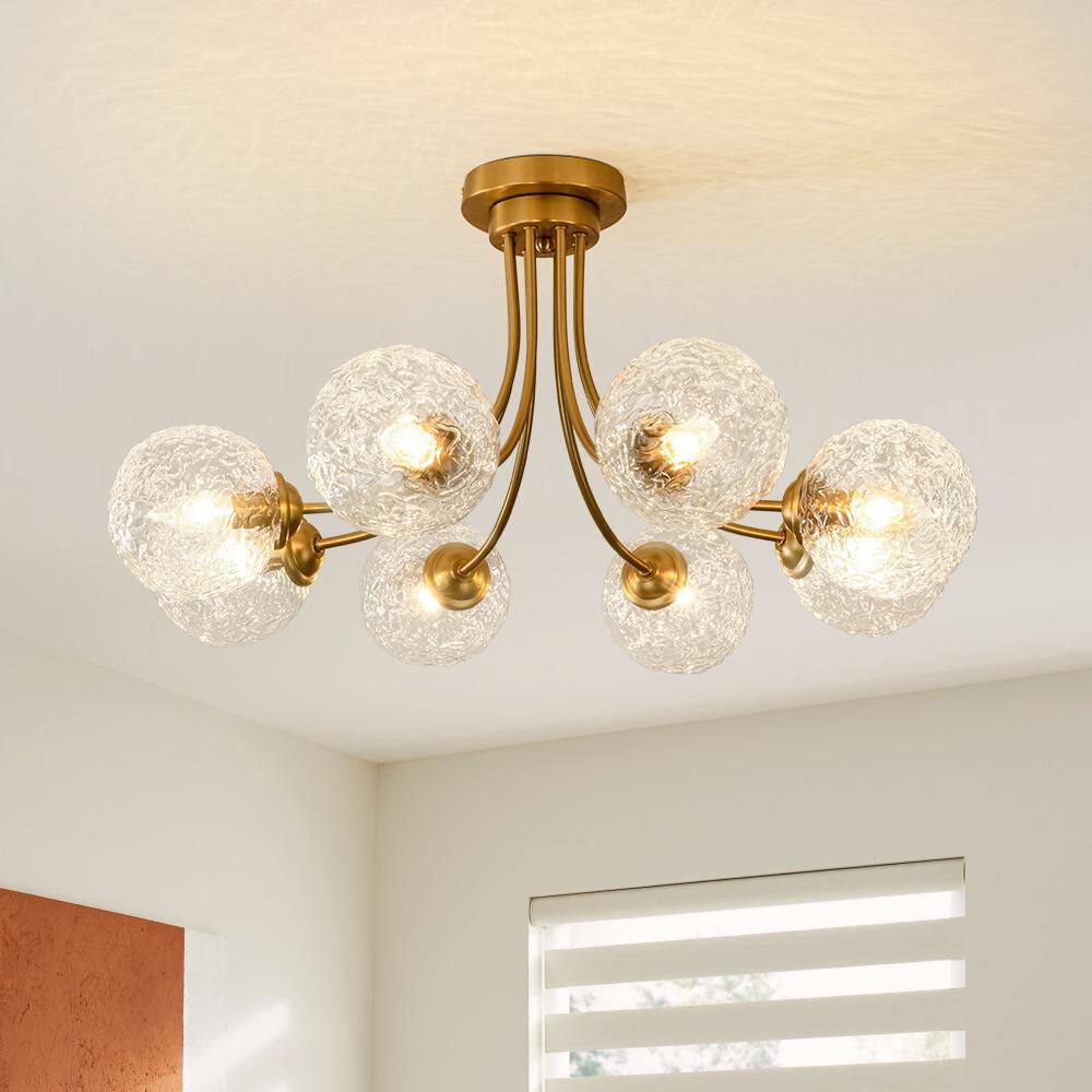 Sonrisa 32.3 in. W 8-Light Sputnik Brushed Brass Semi-Flush Mount with Water Ripple Glass for Living Room price history on PriceWatchPro