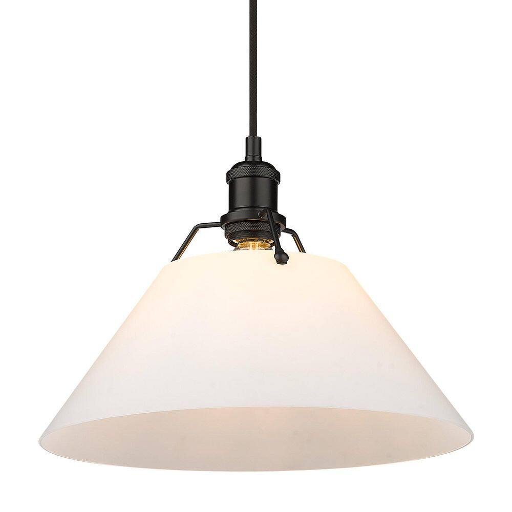 Orwell 14" Matte Black and Opal Glass Vintage Pendant Light