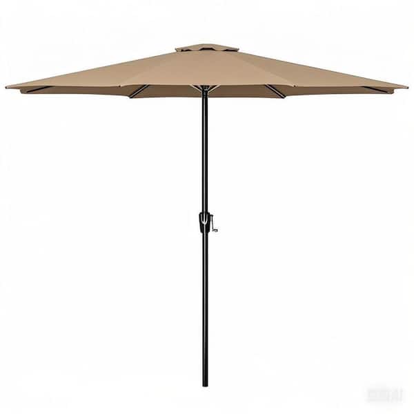 Lycvki 9 ft. Market Solar Push Button Tilt Patio Umbrella in Tan