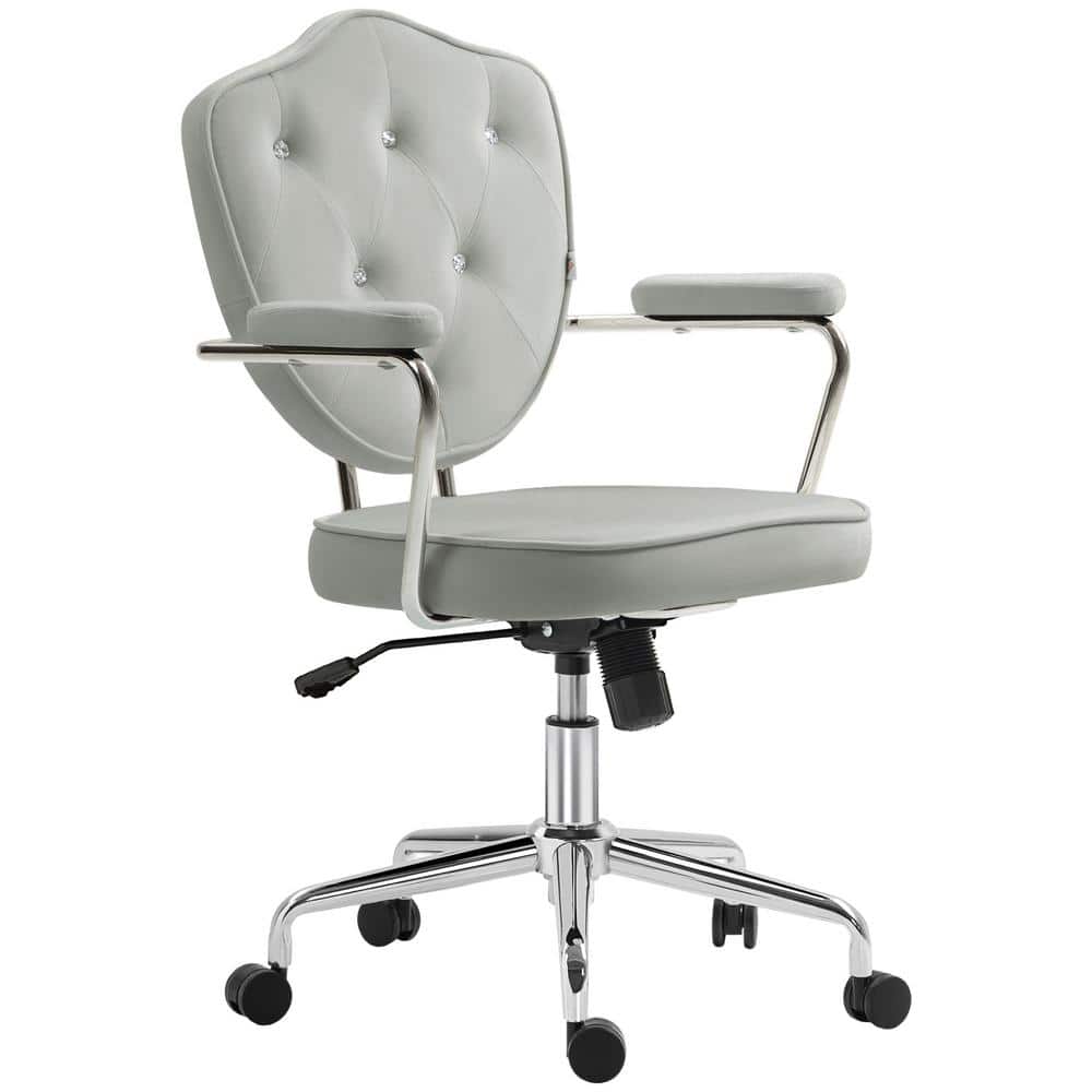 Cute Polyester Office Chair, Velvet-Feel Fabric Vanity Chair with Adjustable Height, Gray