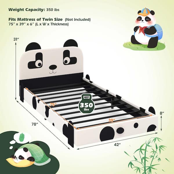 Costway Twin Size Kids Bed Toddler Upholstered Low Profile Bed Frame with  Panda Headboard 