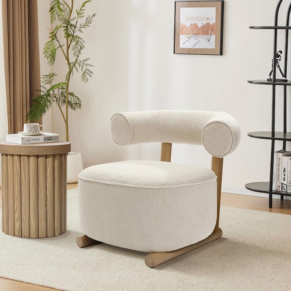 Cream and Brown Upholstered Modern U-Shape Occasional Chair