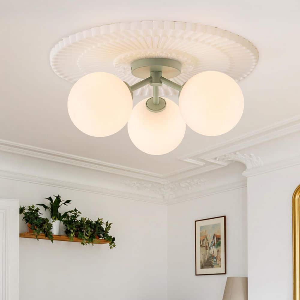 EDISLIVE Lueck 18 in. 3-Light Macaron Green Semi Flush Mount