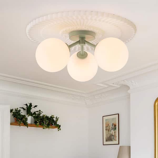 EDISLIVE Lueck 18 in. 3-Light Macaron Green Semi Flush Mount
