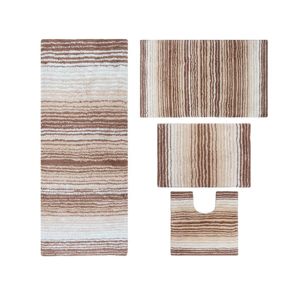 Gradiation Luxury 100% Cotton Beige 4-Piece Bathroom Rug Set