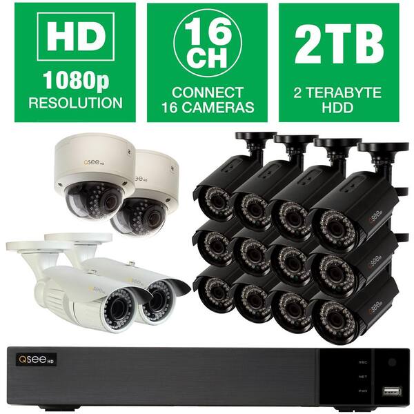 Q-SEE 16-Channel 1080p Surveillance System with (12) Bullet Cameras, (2) Dome Cameras and (2) Auto-Focus Cameras