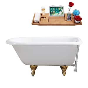 66 in. Cast Iron Clawfoot Non-Whirlpool Bathtub in Glossy White with Polished Chrome Drain and Polished Gold Clawfeet