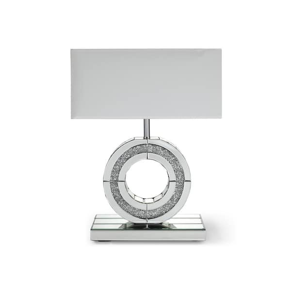 AndMakers Decor 20.9 in. Silver Table Lamp with White Lampshade
