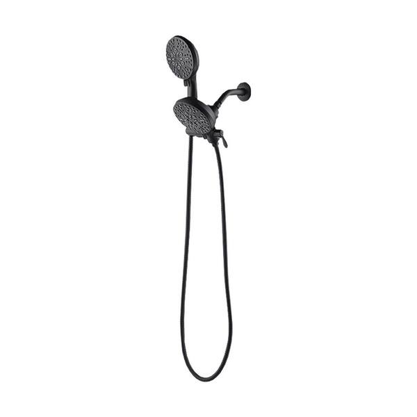 Flynama 5-Spray Patterns 5 in. Wall Mounted Dual Shower Head and Handheld Shower Head in Matte Black