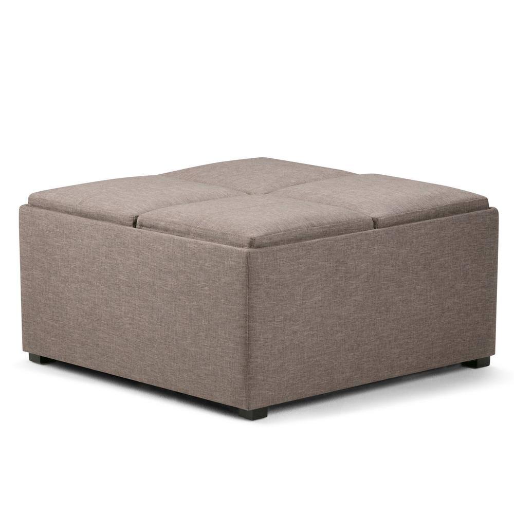 Fawn Brown Tufted Cocktail Ottoman with Serving Tray