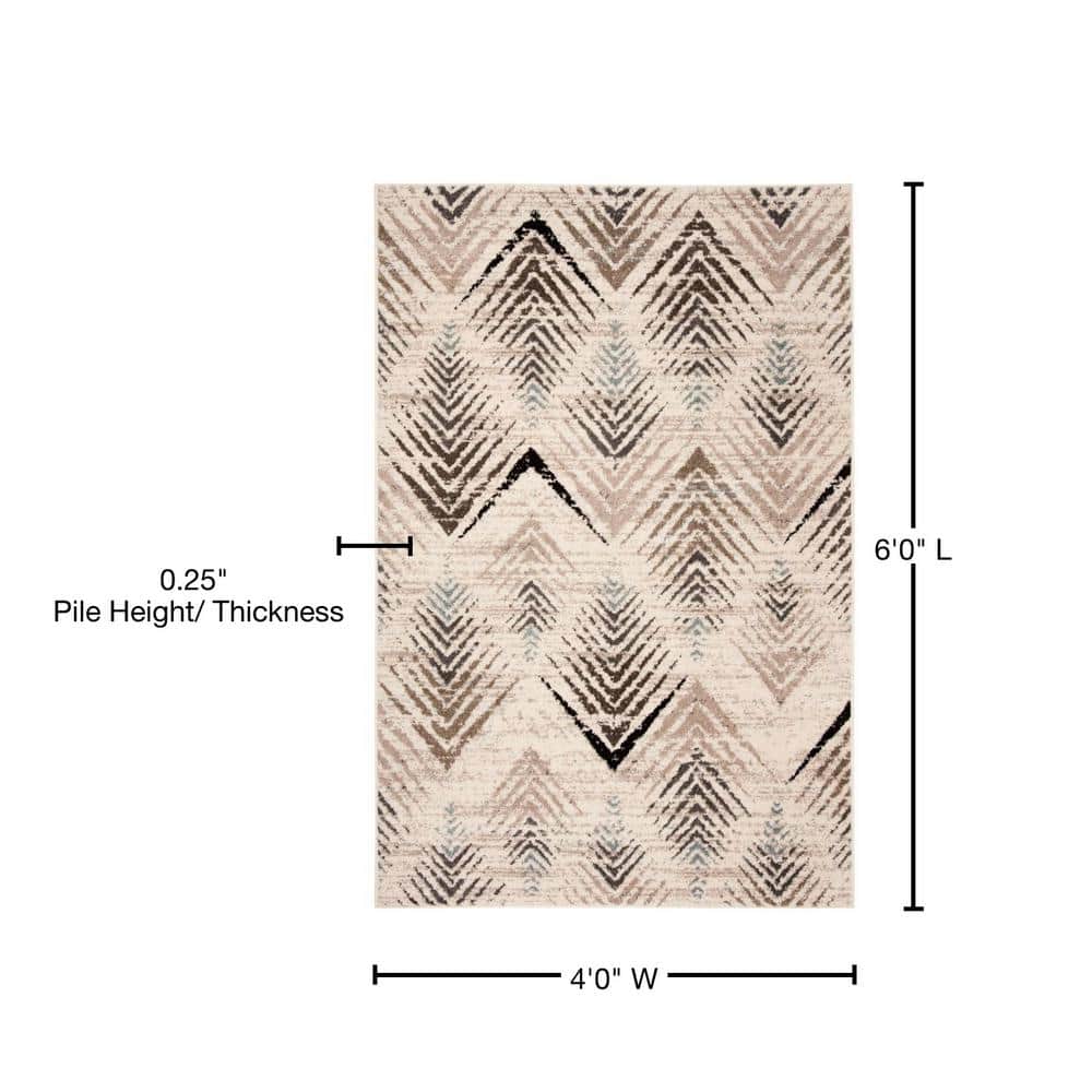 Luxor Geometric 4' x 6' Cream and Beige Easy-Care Rug