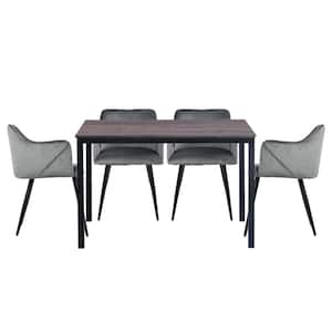 Brandt Aldridge Grey 5 Pieces Rectangle MDF Walnut Top Dining Table Chair Set With 4 Upholstered Dining Chair