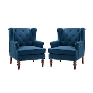 Cecília Navy Armchair With Solid Wood Legs Set of 2