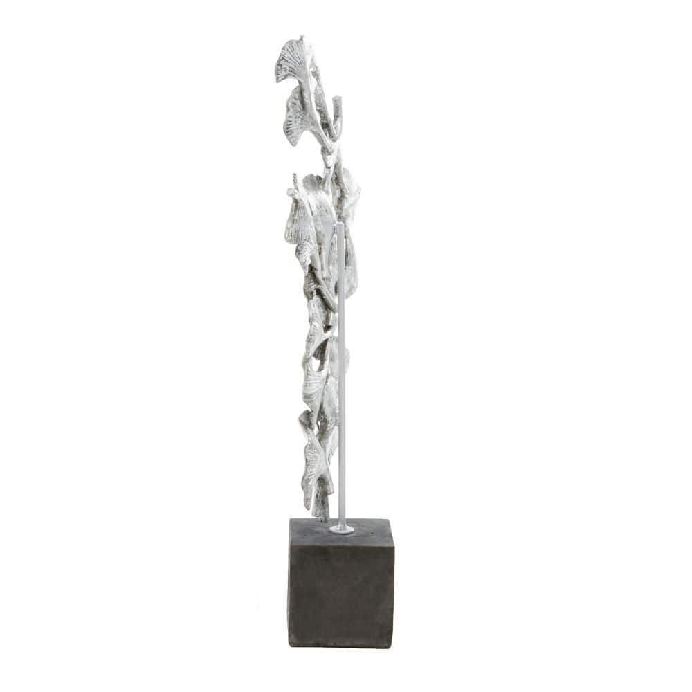 Silver Floral Metal Sculpture with Black Block Base