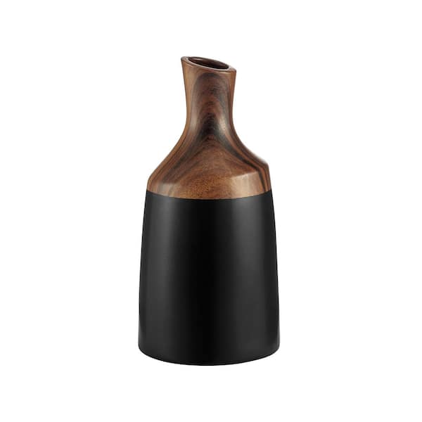 Milo Kande Carafe Cylinder Ceramic 10 in. H Modern 2 Tone Multi-Colored Tabletop Vase Black and Walnut Small