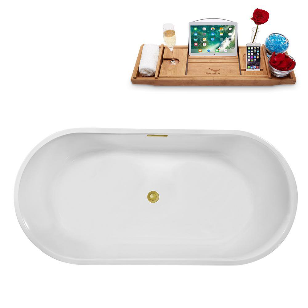 Freestanding Oval Acrylic Bathtub with Polished Gold Hardware