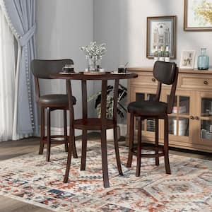 Bingo 3-Piece Expresso Cherry and Brown Round Counter Height Table Set