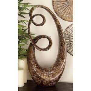 8 in. x 31 in. Brown Polystone Swirl Abstract Sculpture