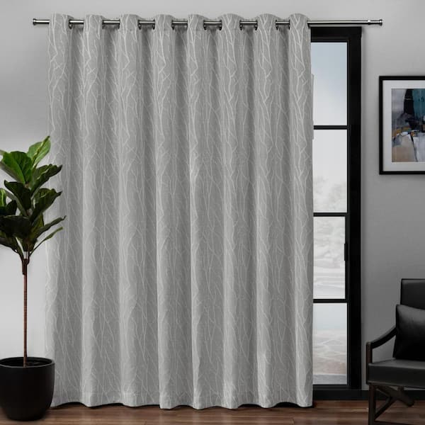 Forest Hill Patio Dove Grey Nature Woven Room Darkening Grommet Top Curtain, 108 in. W x 84 in. L