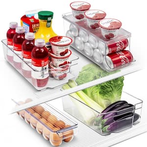 4 Pack Clear Plastic Storage Bins for fridge and Pantry organizer set