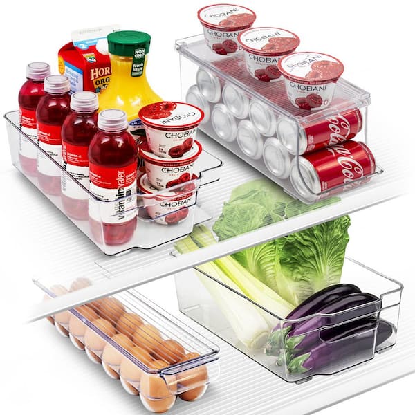Sorbus 4 Pack Clear Plastic Storage Bins for fridge and Pantry organizer set