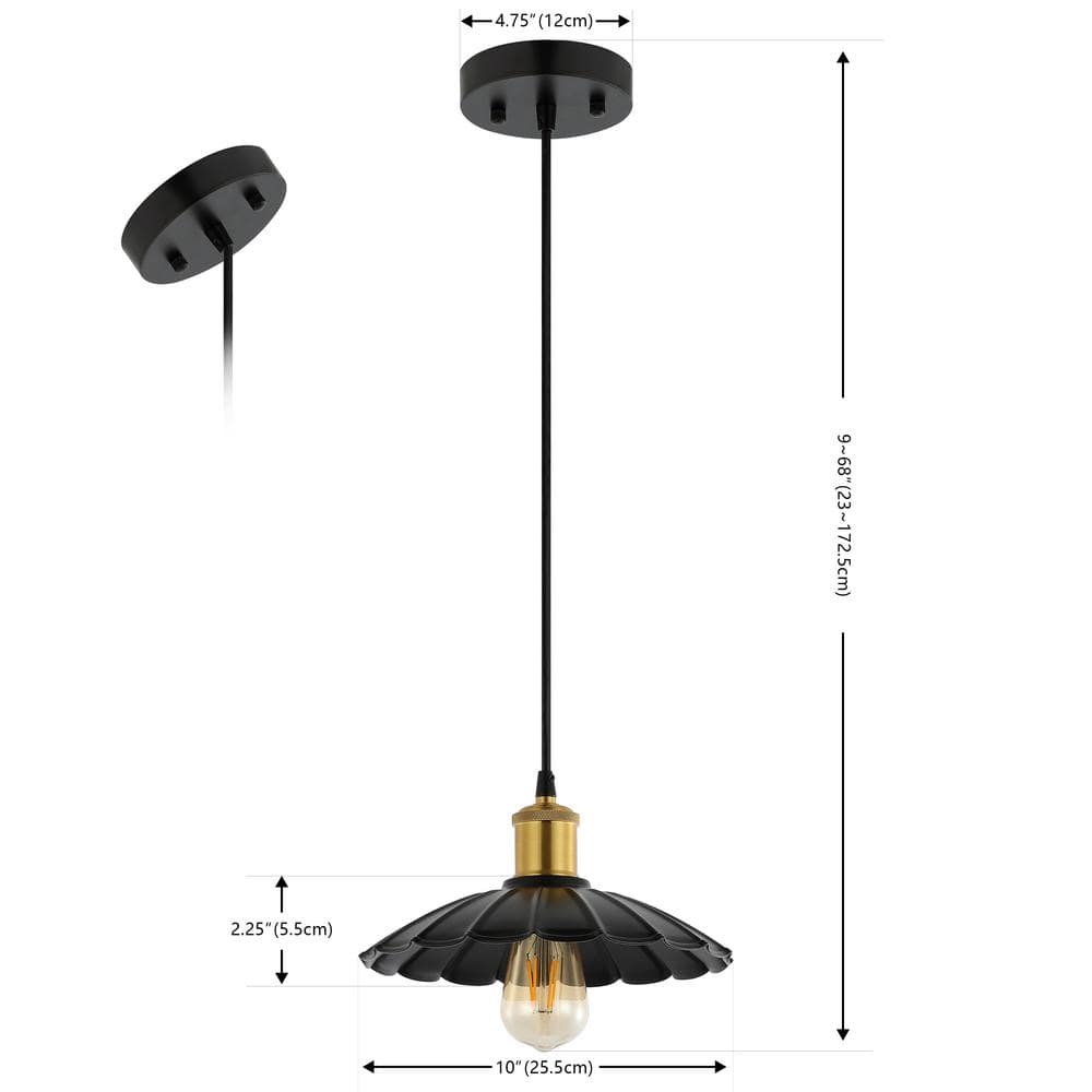 Novaire Vintage Umbrella Black Iron Pendant with Brass Accents