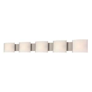 Pannelli 5-Light Stainless Steel and Hand-Moulded White Opal Glass Vanity Light