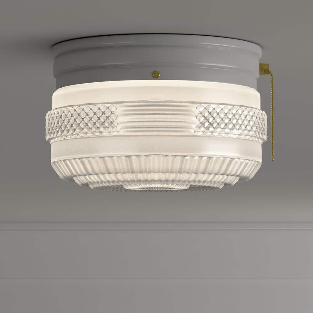 White and Clear Glass Flush Mount Ceiling Light with Pull Chain
