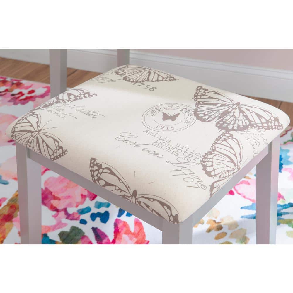 Silver Butterfly 39" Vanity Set with Padded Stool and Flip Top Mirror