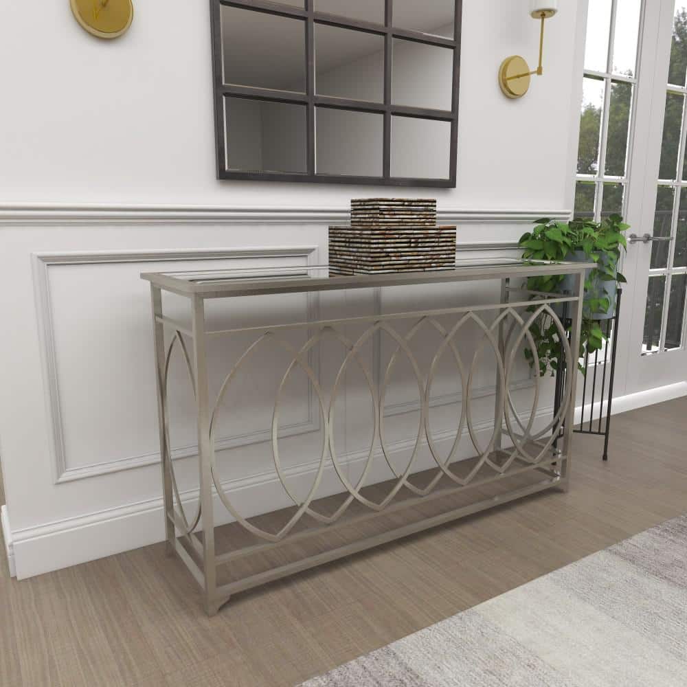 Silver Metal and Glass Geometric Console Table