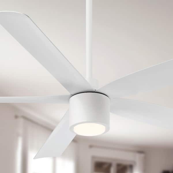 RAVIAN 5-Blade 60 in. Indoor/Outdoor Matte White Modern Ceiling Fan with Color Select LED Light and Remote Included